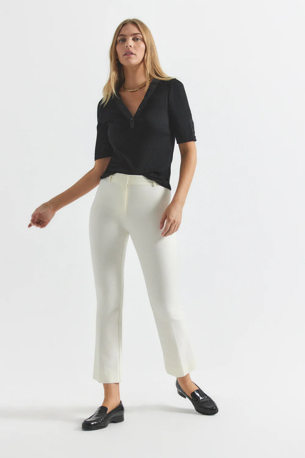 Crosby Cropped Flare Pants for Women - Soft White High Waist Stretch Jeans | Casual & Boho Style for Everyday Wear