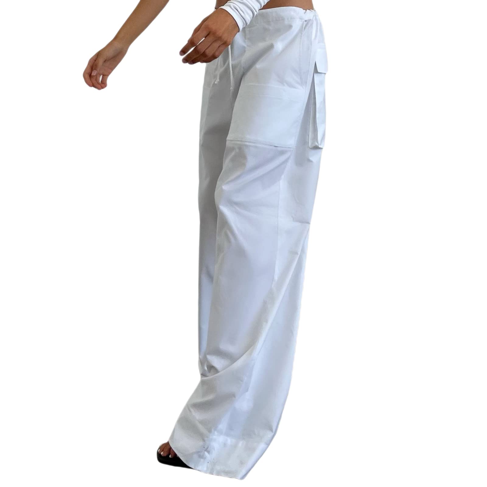 Women's Casual Solid Color Wide-Leg Cargo Pants - Y2K Baggy Parachute Jogging Trousers with Drawstring Elastic Waist | Streetwear Fashion, Outdoor Activities, Lounge Wear