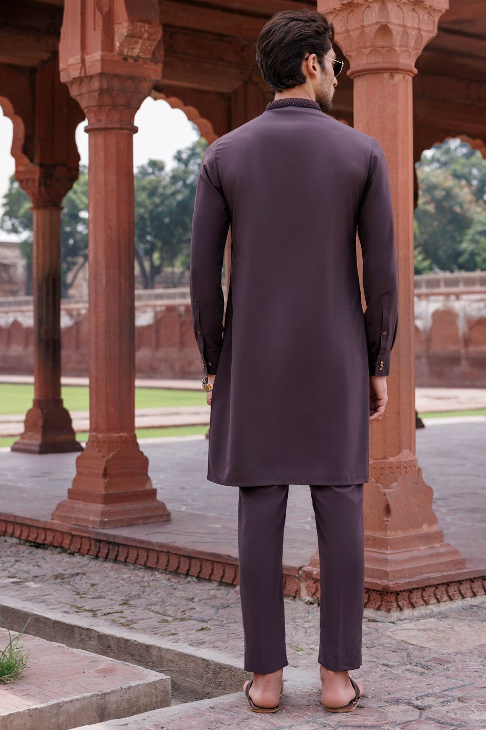 Elegant Boski Gold & Purple Kurta Trouser Set by J. Junaid Jamshed - Traditional Pakistani Formal Wear for Weddings & Festivals