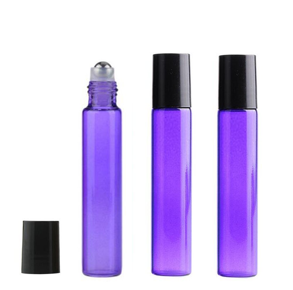 10ml Refillable Essential Oil Glass Roller Bottles - 10 Pack Purple Roll-On Bottles for Aromatherapy, DIY Blends & Travel | Dijkoo HugeStore