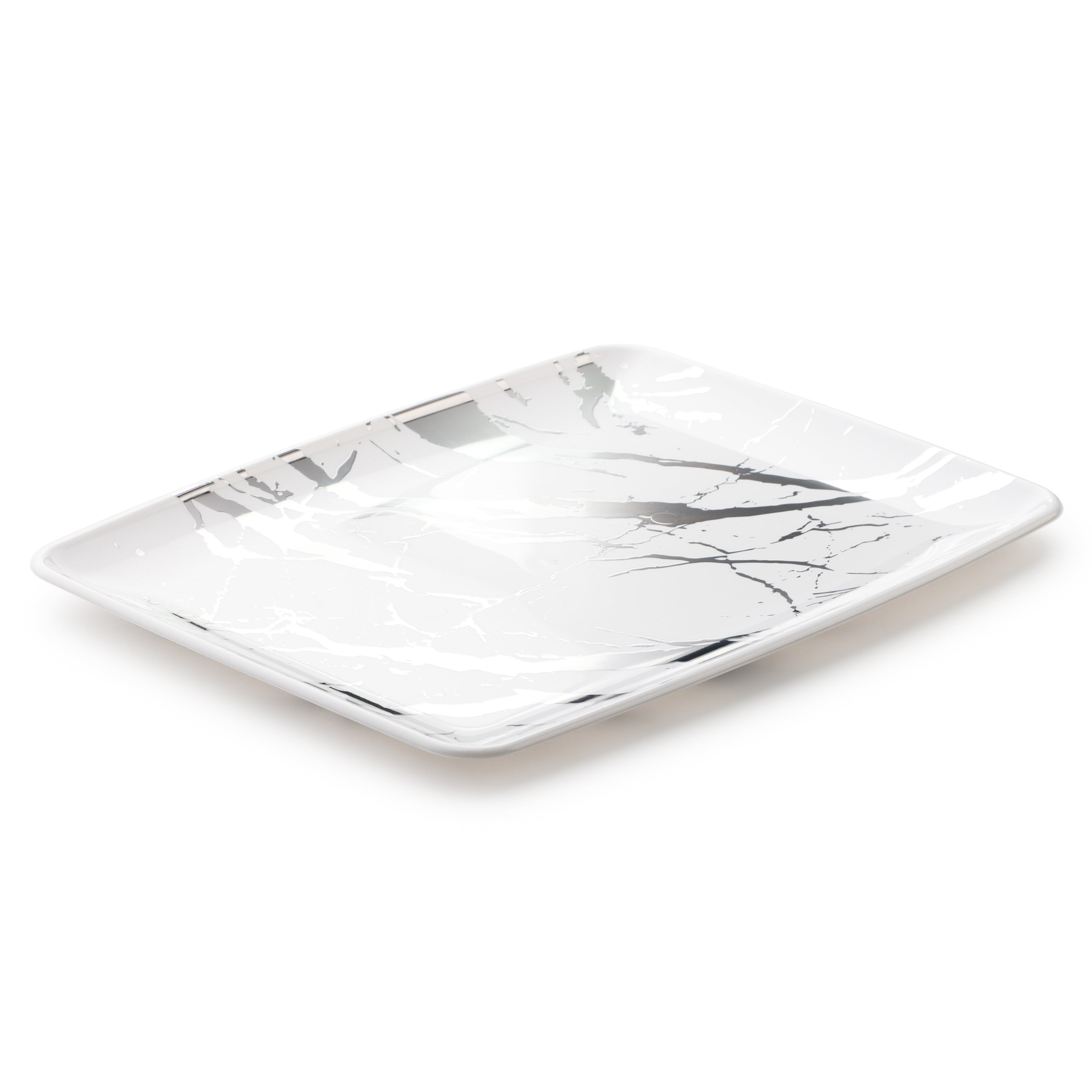 Elegant Marble White & Silver Rectangle Serving Tray Set - 2 Pack for Dinner Parties, Buffets & Holiday Entertaining