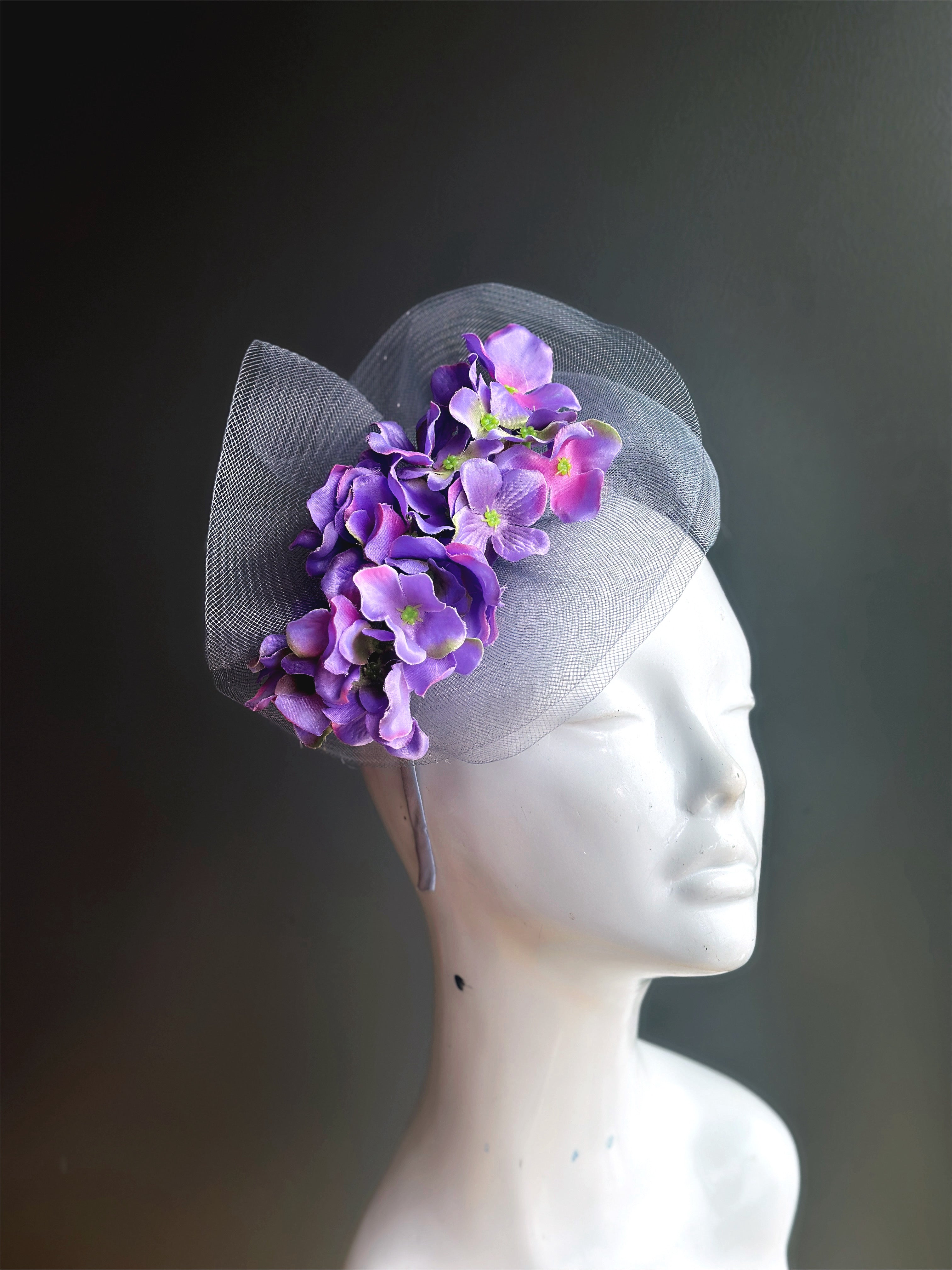 Elegant Purple Flower Fascinator Headpiece - Vintage-Inspired Hair Accessory for Weddings, Tea Parties & Special Occasions