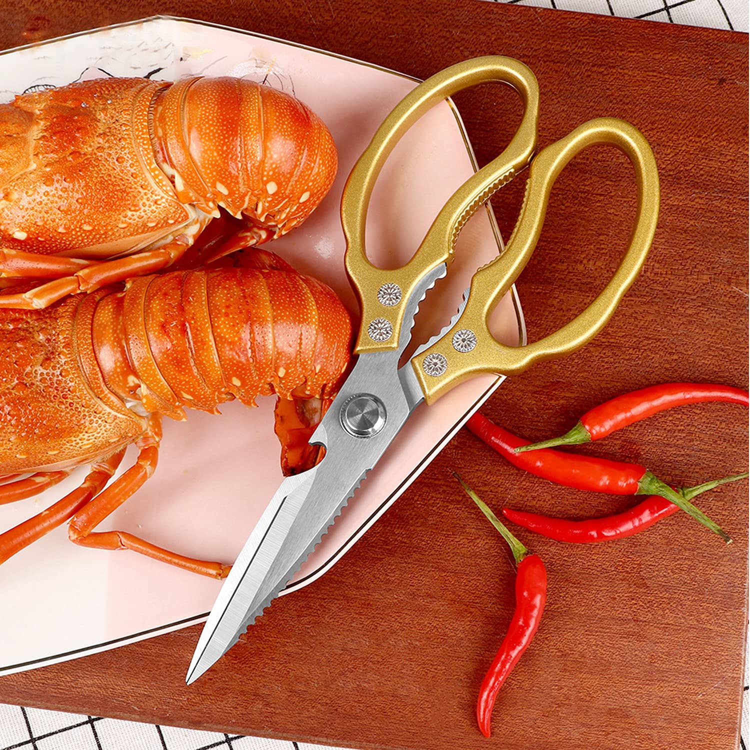 **Heavy Duty Kitchen Scissors - Ultra Sharp Stainless Steel Cooking Shears for Meat, Chicken, Fish, Poultry & Herbs - Dishwasher Safe Gold Kitchen Accessories - Perfect for Food Prep, Cutting Bread & More**