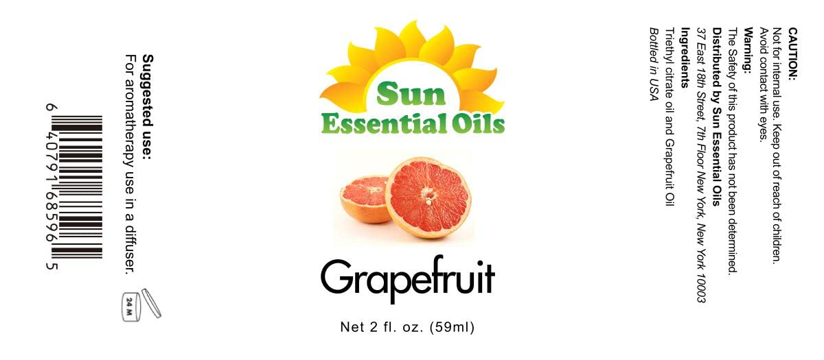 Sun Essential Oils Grapefruit Essential Oil - 2 Fl Oz (60ml) 100% Pure Natural Aromatherapy Oil for Diffuser, Massage & Stress Relief | Uplifting Citrus Scent for Home Spa & Wellness