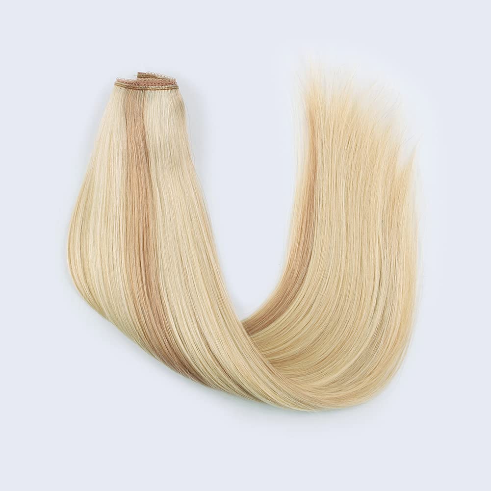 Sassina Invisible Wire Hair Extensions - 18 Inch Real Human Hair with Transparent Wire, Adjustable Size & Secure Clips - Natural Straight Secret Miracle Hairpiece (110g, #P18/613) for Weddings, Parties & Daily Styling