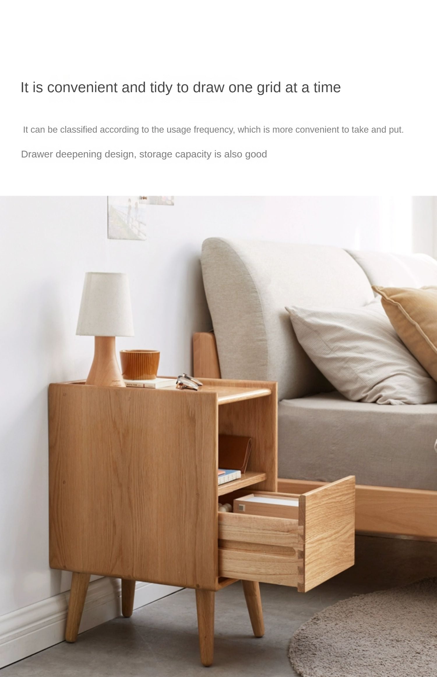 Solid Wood Ultra Narrow Nightstand - Oak, Rubber, Cherry - Perfect for Small Bedrooms, Apartments & Tight Spaces