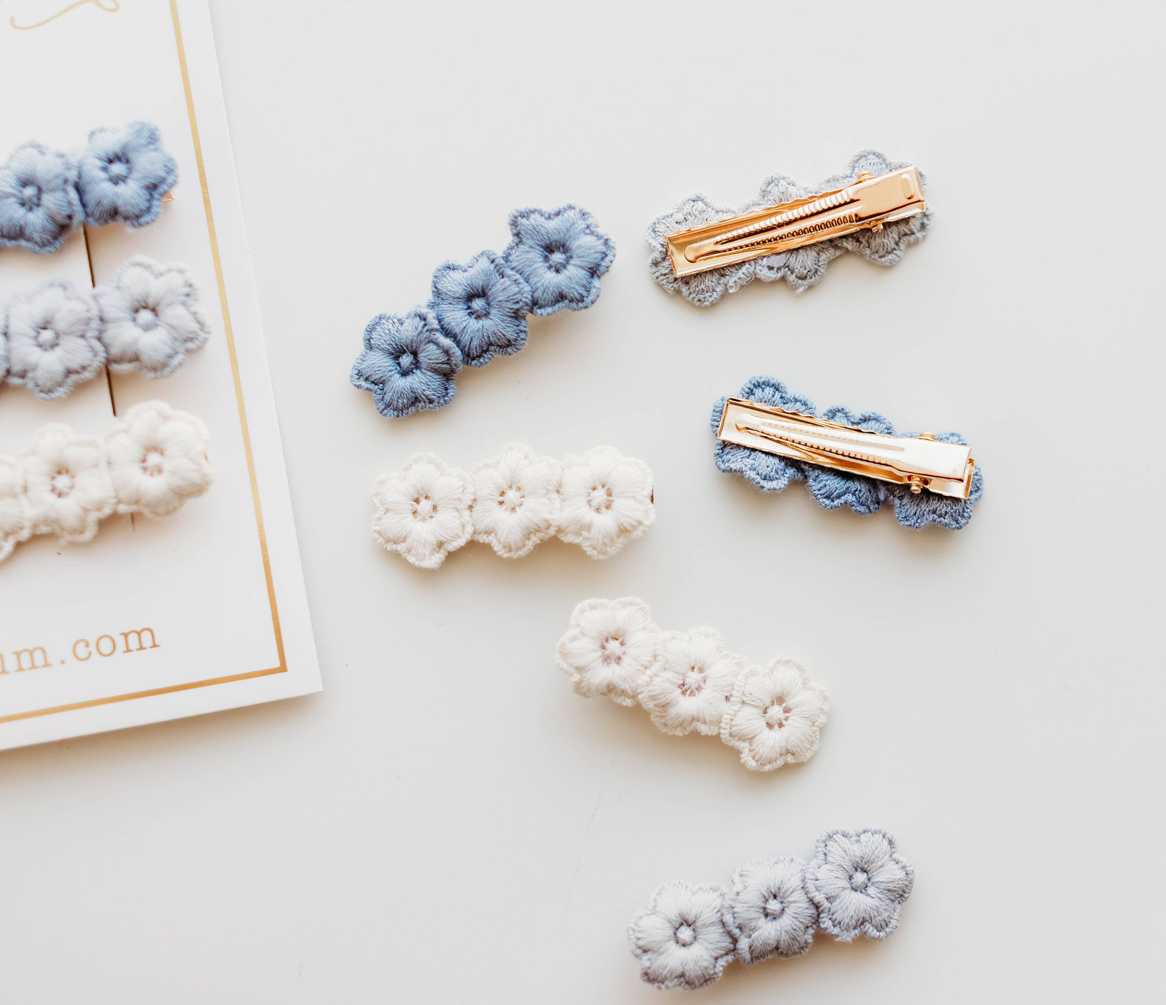 Blue Ombre Embroidery Hair Clip Set - Handmade Floral Hair Accessories for Women & Girls - Perfect for Weddings, Parties & Everyday Styling