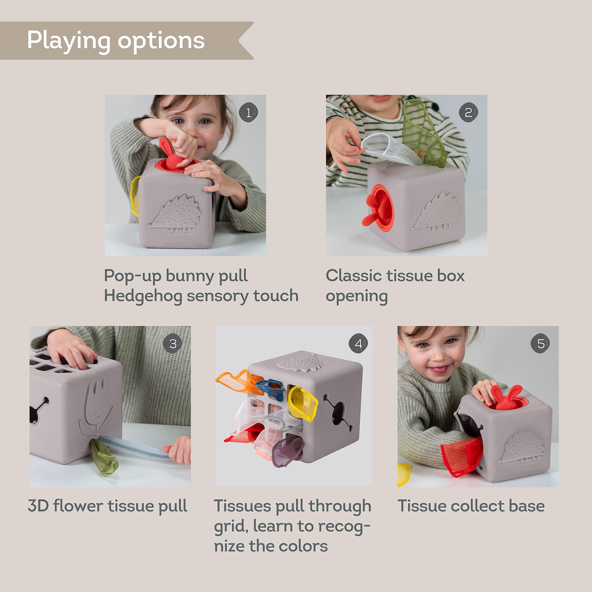 Taf Toys Baby Tissue Box - Montessori Sensory & Motor Skills Development Toy for 1 Year Old Boys & Girls | Includes 10 Fabric Tissues & Pop-Up Bunny | Perfect for Preschool Learning, Teething Relief & Independent Play