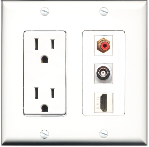 RiteAV 15 Amp Power Outlet with HDMI, RCA, and BNC Ports - Decorative Wall Plate for Home Theater, Security System, and AV Setup