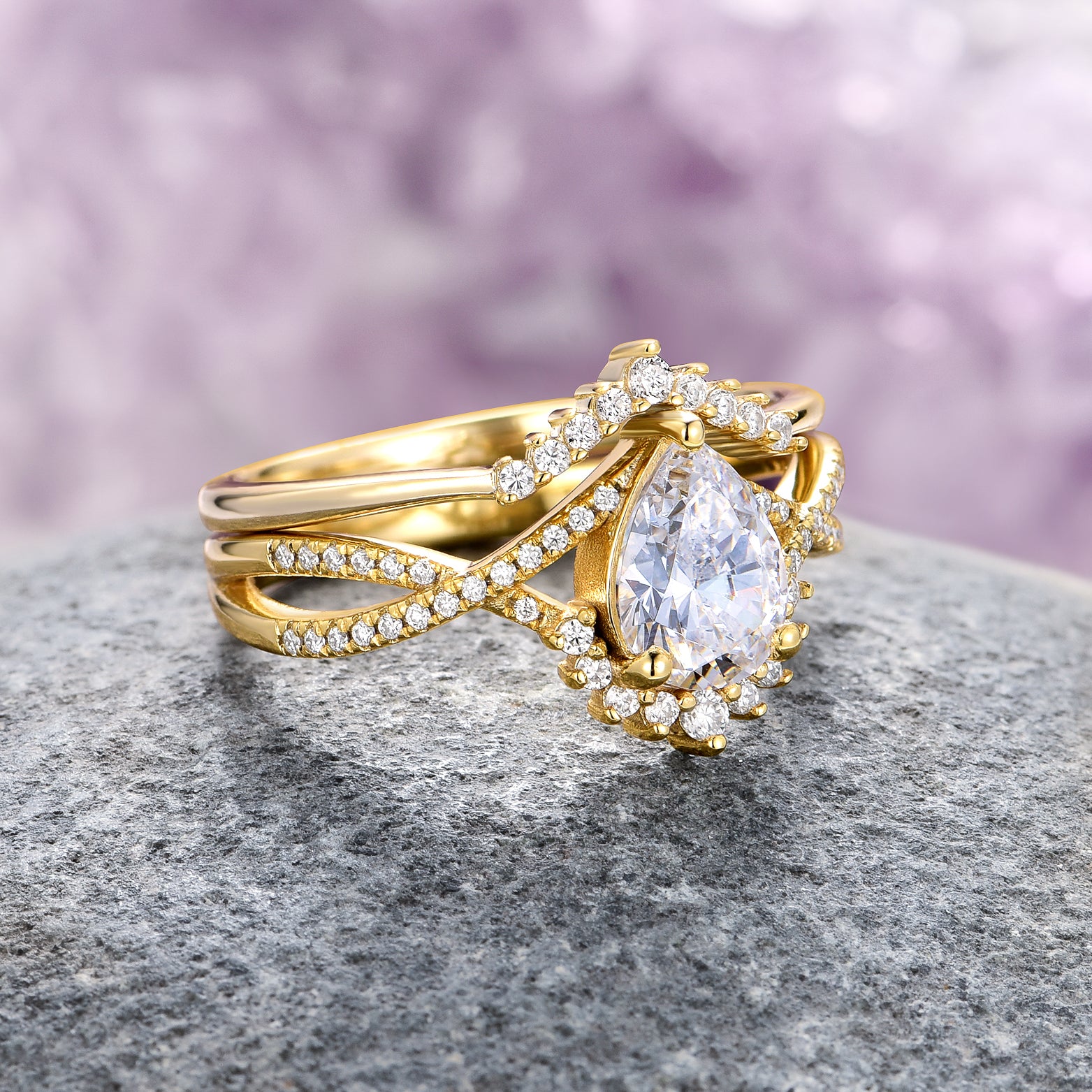 Alice Lab Grown Diamond Ring Set - 14K Solid Yellow Gold Engagement & Wedding Band (IGI Certified) | Perfect for Proposals, Anniversaries & Special Occasions