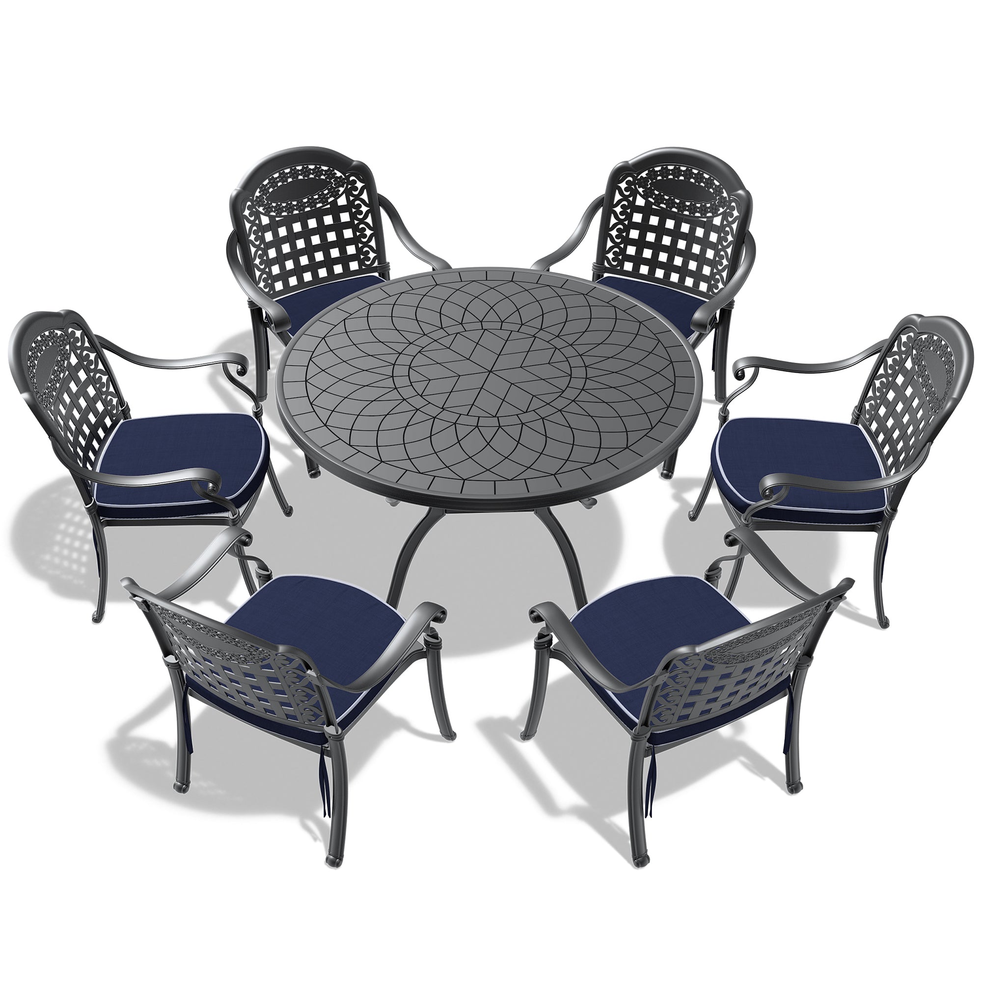 7-Piece Cast Aluminum Patio Furniture Set with Cushions (Random Colors) - Outdoor Dining & Lounge Set for Garden, Poolside, and Backyard Relaxation