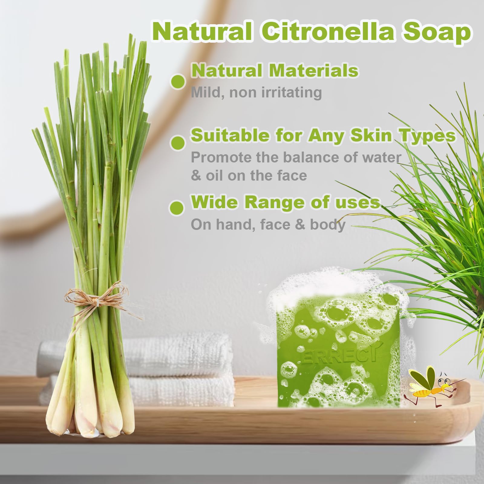 Upgraded 2-Pack Natural Citronella & Lemongrass Soap Bars for Body & Face - 2 in 1 Mosquito Repellent & Cleansing Soap for Outdoor Activities, Camping & Gardening