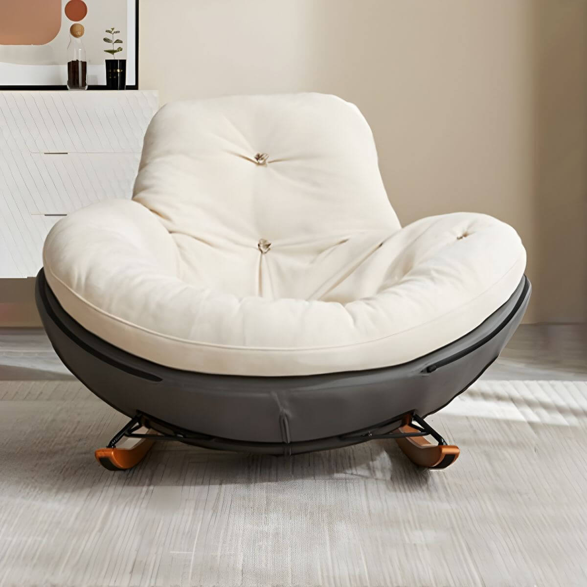 Upholstered Button Tufted Wooden Rocking Accent Chair with Black Legs - Comfortable Nursery Rocker for Baby Room, Living Room & Bedroom