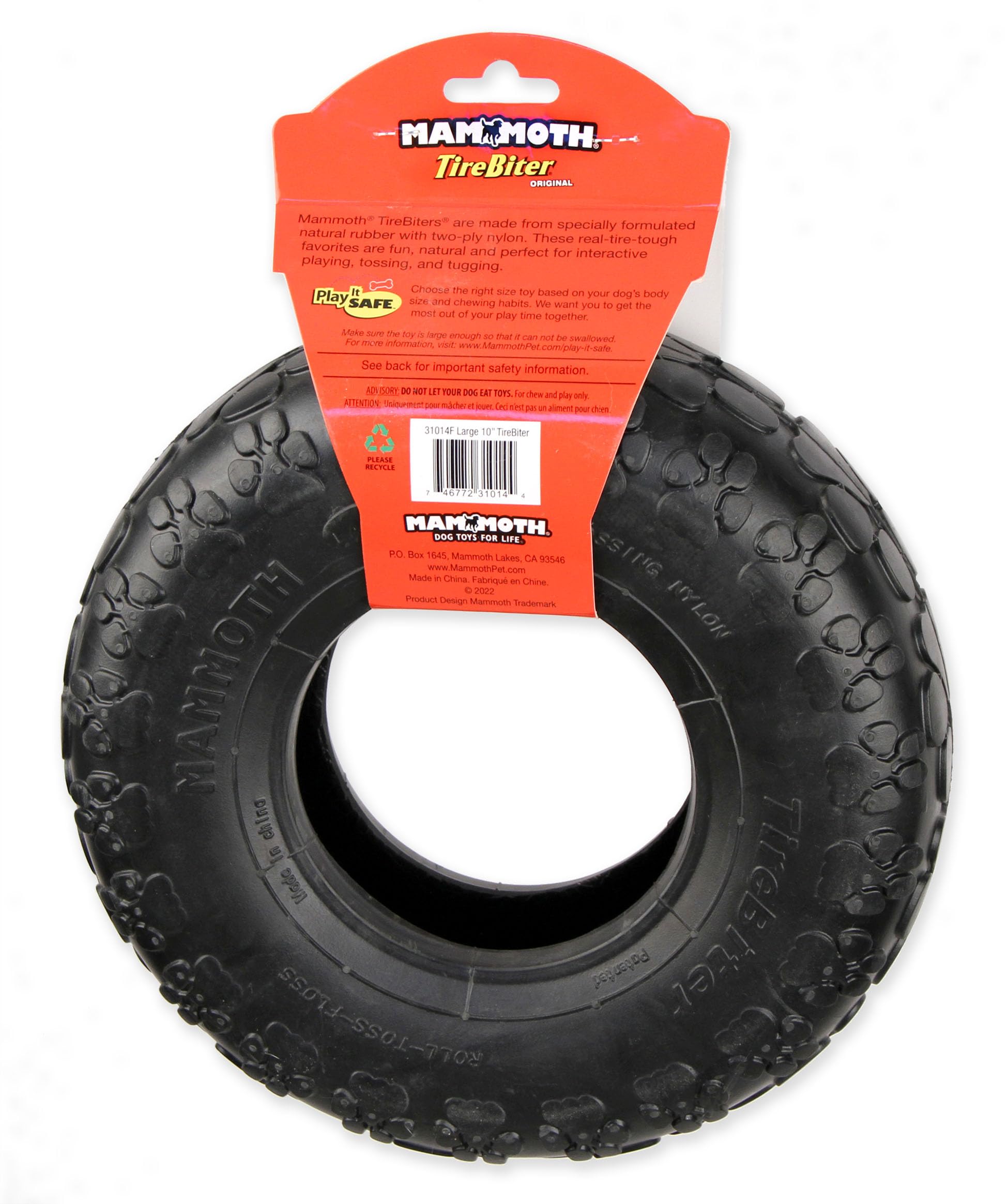 **Mammoth TireBiter Originals - Natural Rubber Dog Chew Toys for Aggressive Chewers - Durable & Interactive Large Dog Toys (10