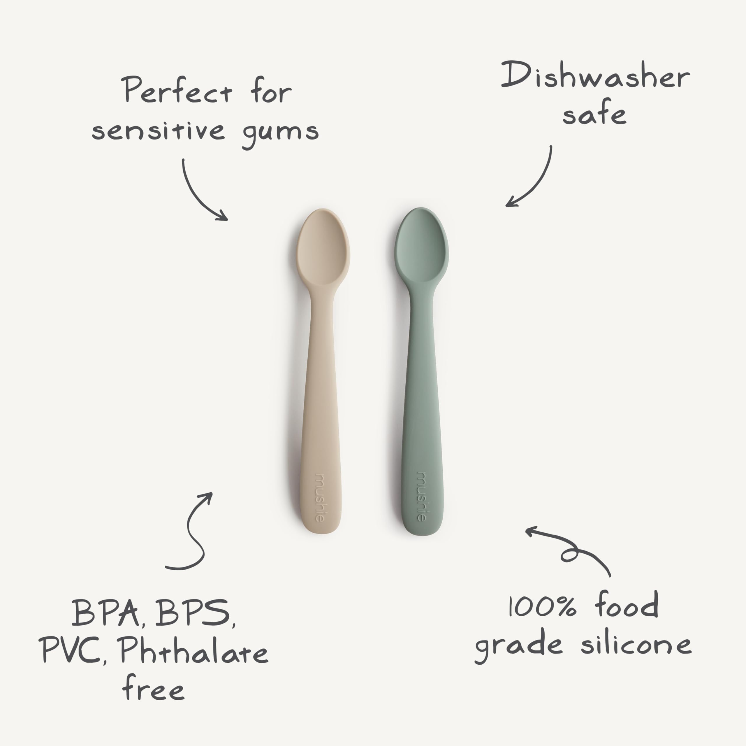 Mushie Silicone Baby Feeding Spoons - Soft, BPA-Free Infant Utensils for Purees & Solids | 2-Pack Set in Powder Blue | Perfect for Weaning, Travel & Mess-Free Meals
