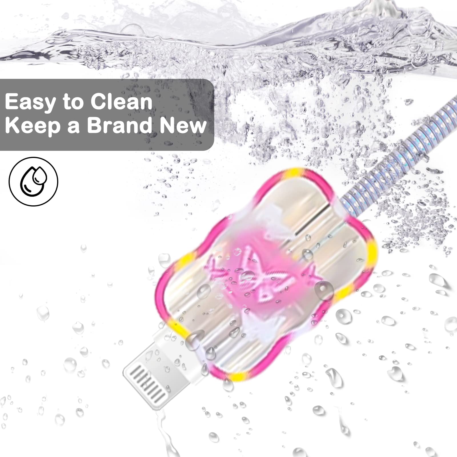 Pink Butterfly Cable Protector for iPhone Charger - Cute Waves Design USB Cord Saver Compatible with iPhone 11/12/13/14 Pro Max Plus - Perfect for Home, Office & Travel Use