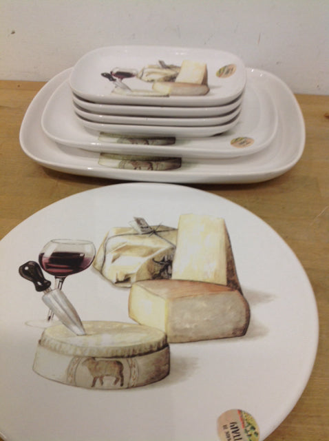 7-Piece Ceramic Cheese and Wine Serving Tray Set - Elegant Appetizer Platter for Entertaining, Dinner Parties & Charcuterie Boards (Perfect for Gifts, Holidays & Wine Tasting Events)
