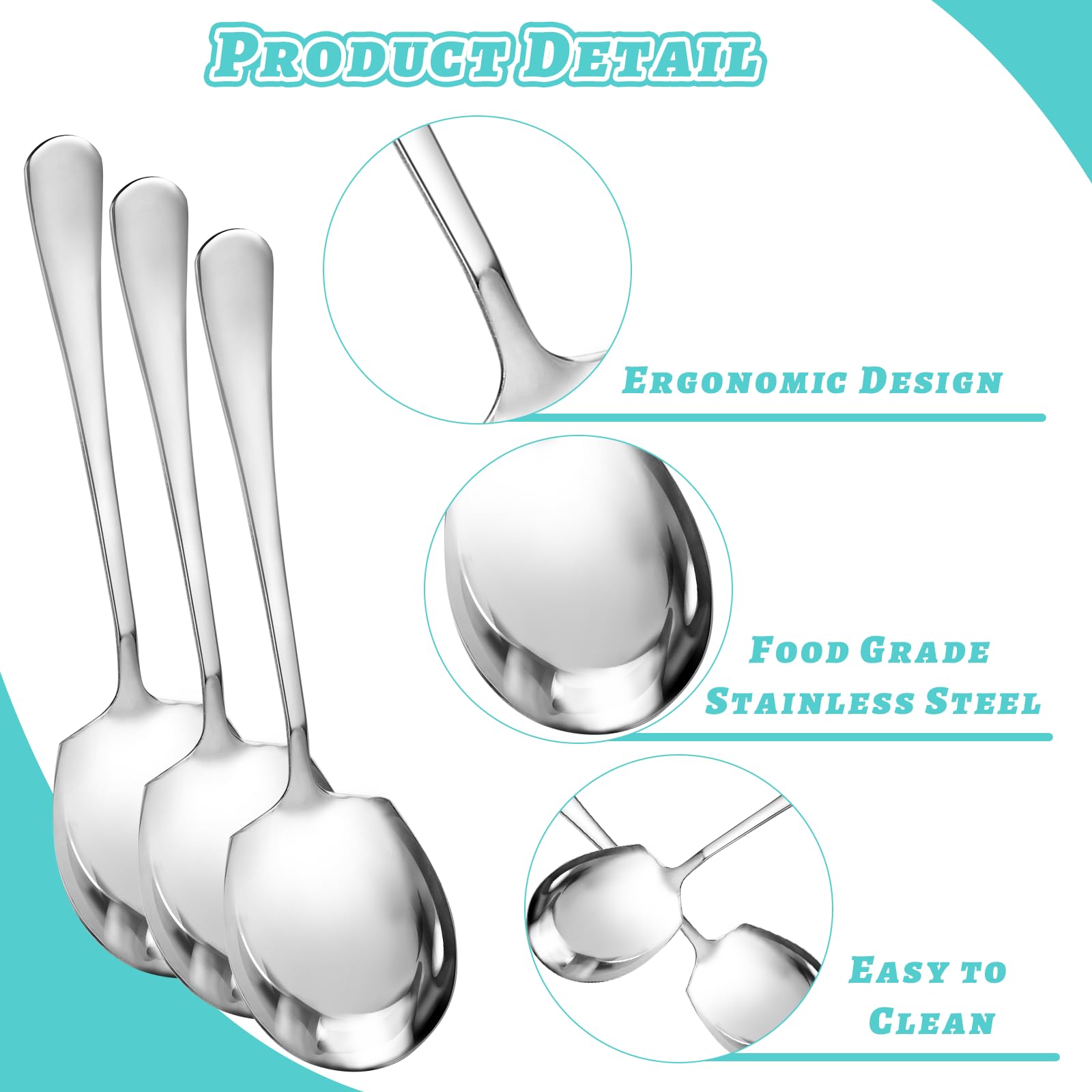 Premium Stainless Steel Serving Spoons Set - 3 Large Heavy Duty Soup Spoons with Ergonomic Long Handles for Cooking, Buffet, Catering & Dinner Parties - Dishwasher Safe Kitchen Utensils
