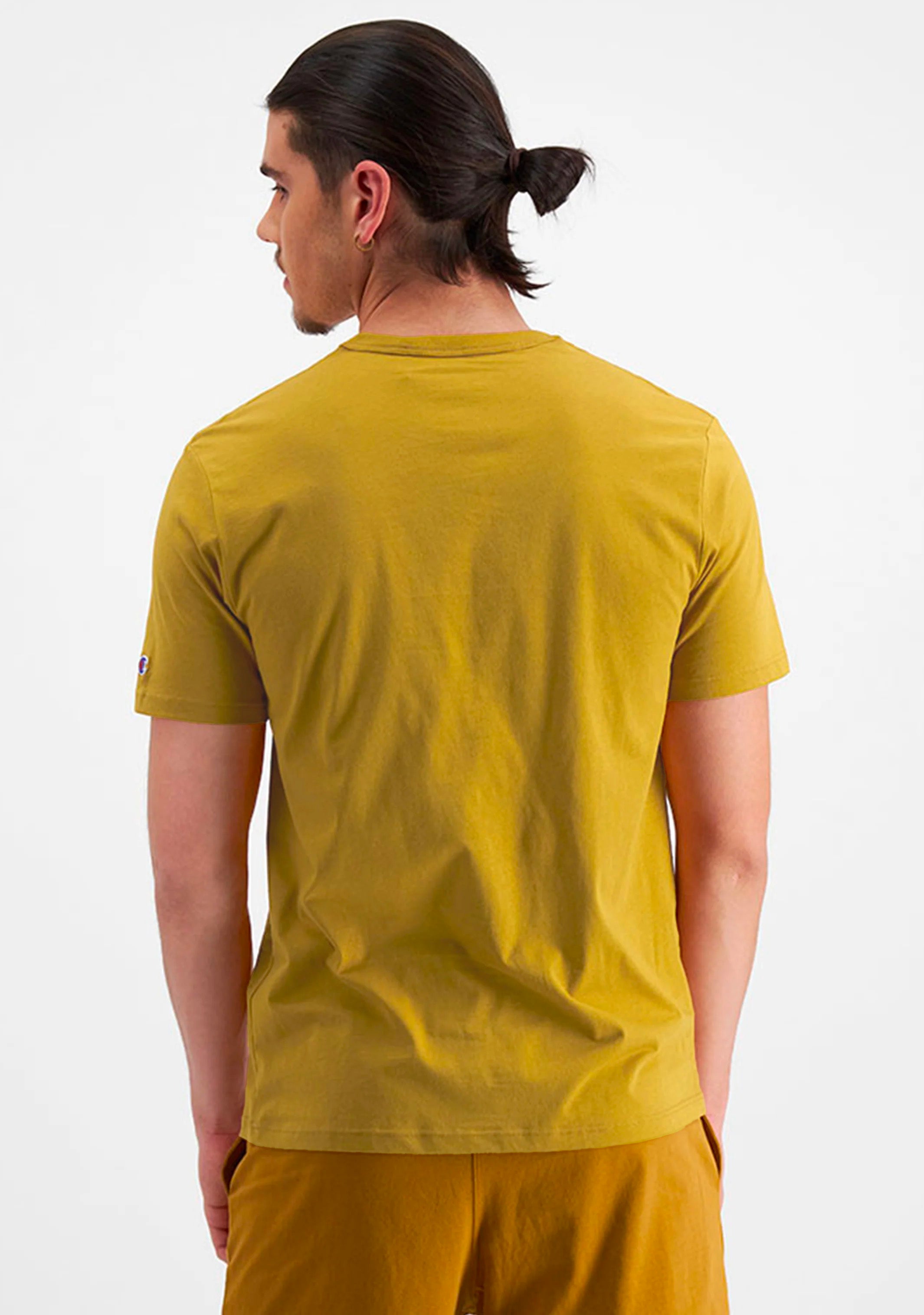 Champion Men's Script Logo Short Sleeve T-Shirt - Soft Cotton Crewneck Tee for Casual Wear & Gym - Royal Gold Color