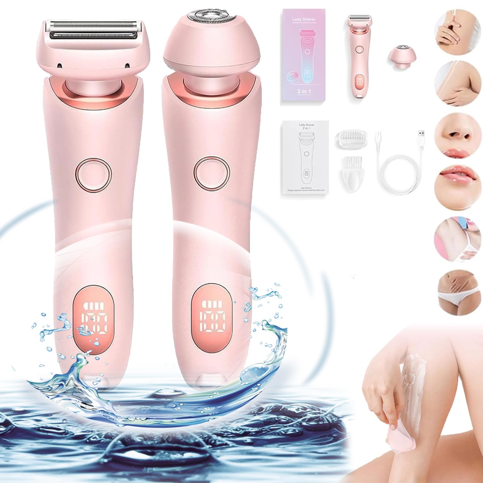 Silkglide Pro 2024 Women's Electric Razor - 2 in 1 Wet & Dry Shaver with Bikini Trimmer, Pink | Smooth Legs & Underarms for Daily Shaving & Travel