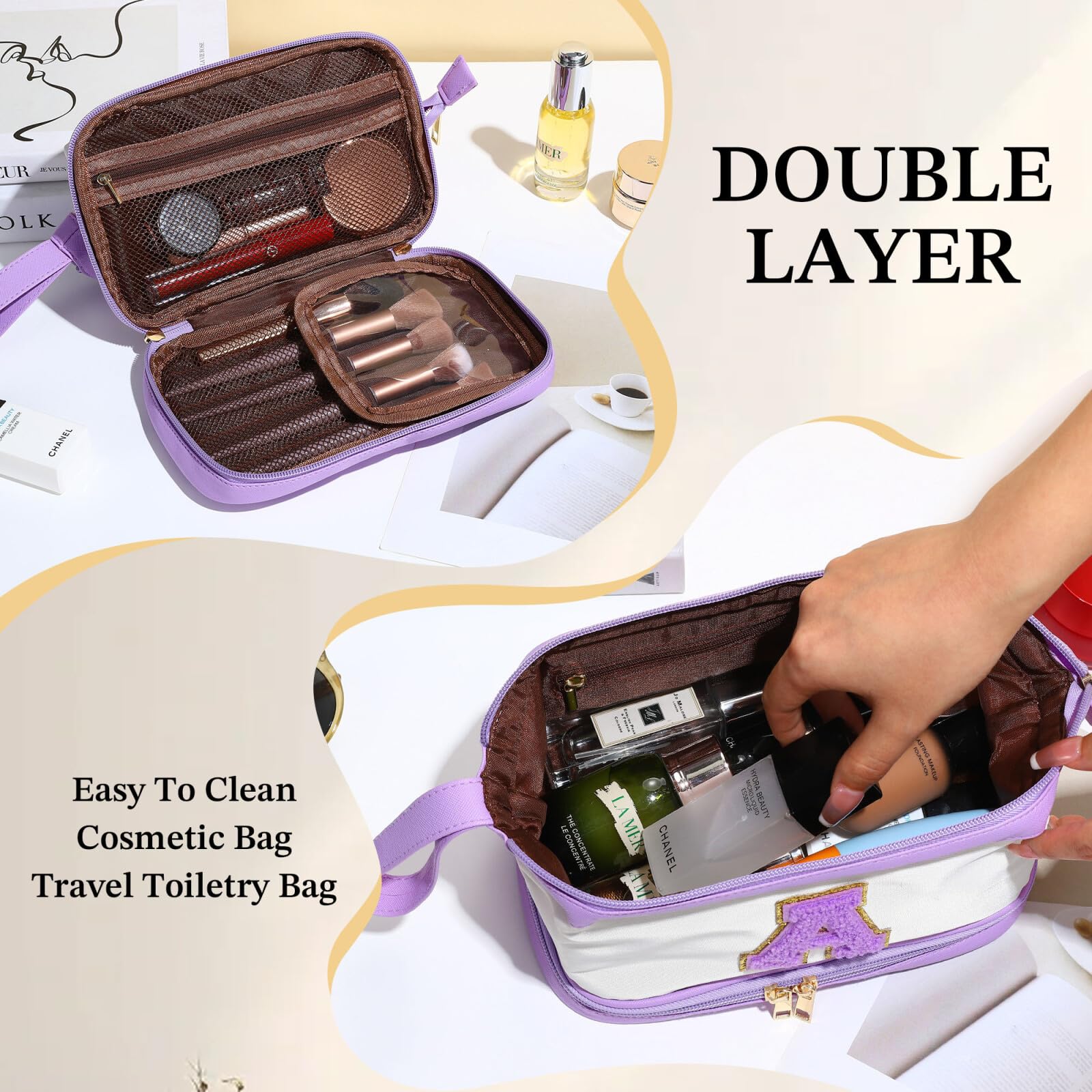 YOOLIFE PU Leather Toiletry Bag for Women & Teens - Large Capacity Cosmetic Travel Bag, Personalized Birthday Gift for Girls, Best Friend, Unique Present (Pink) - Perfect for Travel, Spa, Gym & Daily Organization