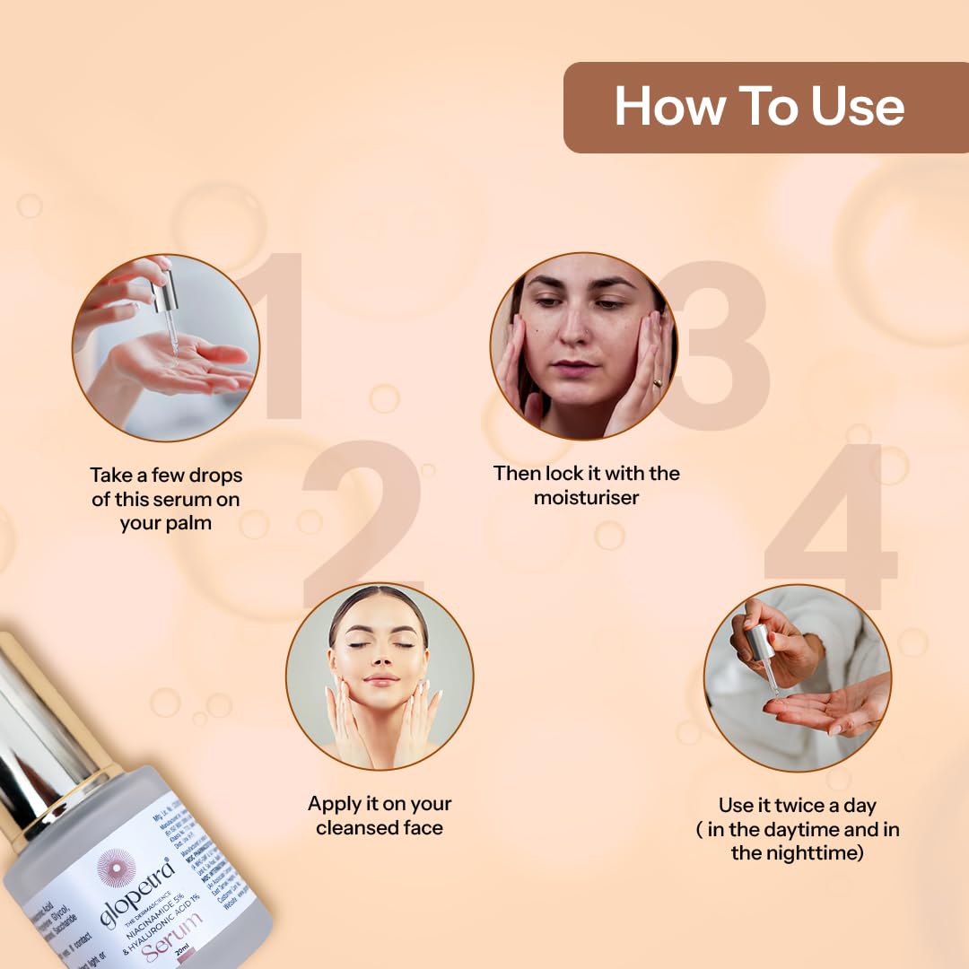 GLOPETRA Niacinamide 5% & Hyaluronic Acid 1% Serum 20ml (2-Pack) - Hydrating Face Serum for Acne Scars & Dark Spot Treatment, Dermatologist Tested with Vitamin B3 - Skincare for Men & Women - Perfect for Daily Hydration & Brightening Routine
