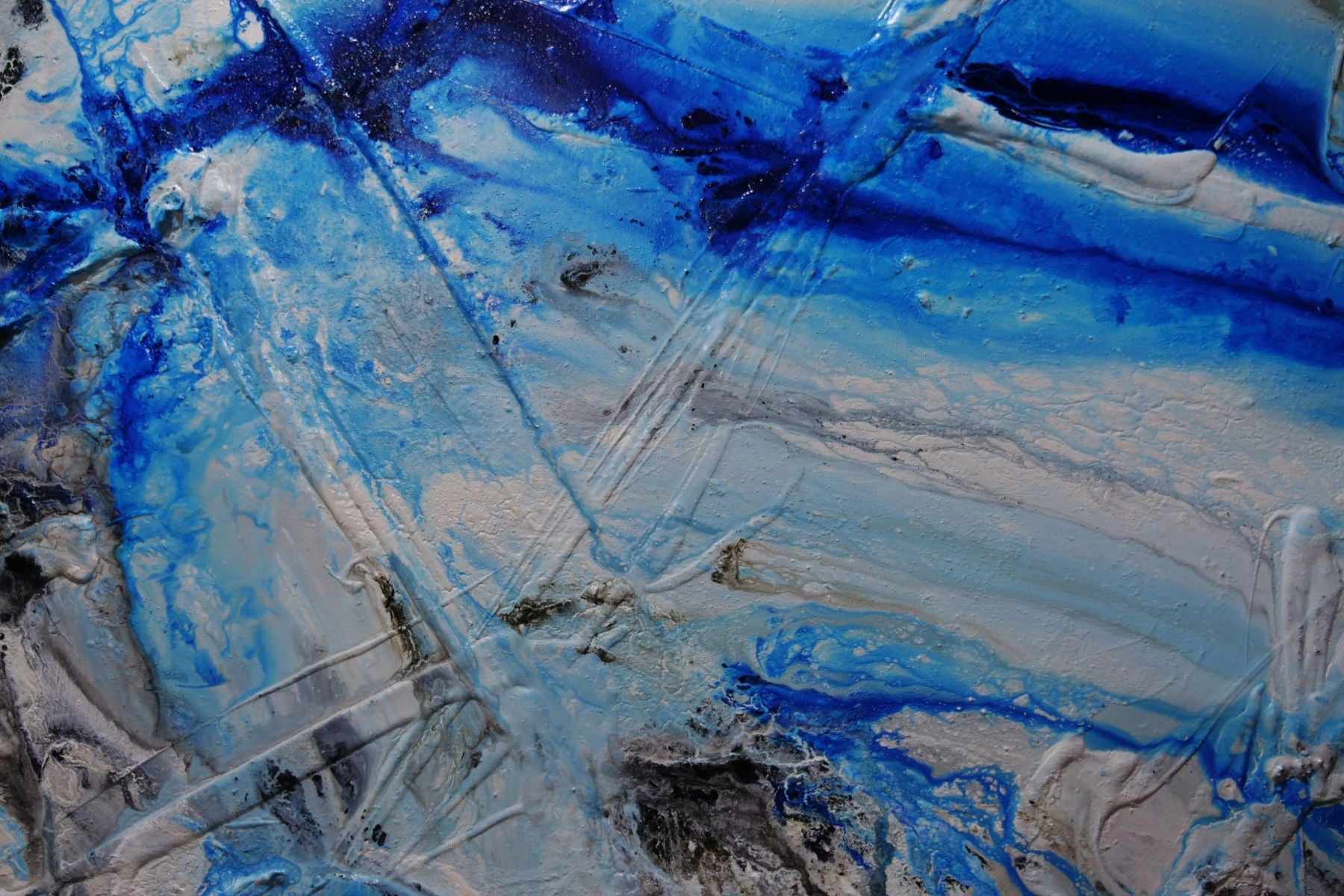 Nomadic Blue 240cm x 100cm Black Blue Textured Abstract Canvas Wall Art - Perfect for Living Room, Bedroom, or Office Decor