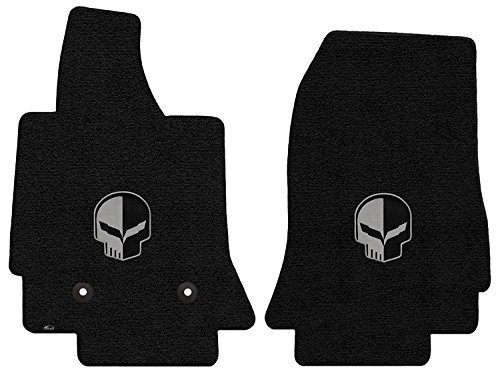 Corvette C7 Jet Black Custom Floor Mats with Jake Skull Logo - Premium Car Accessories for Sports Cars, Racing & Car Enthusiasts