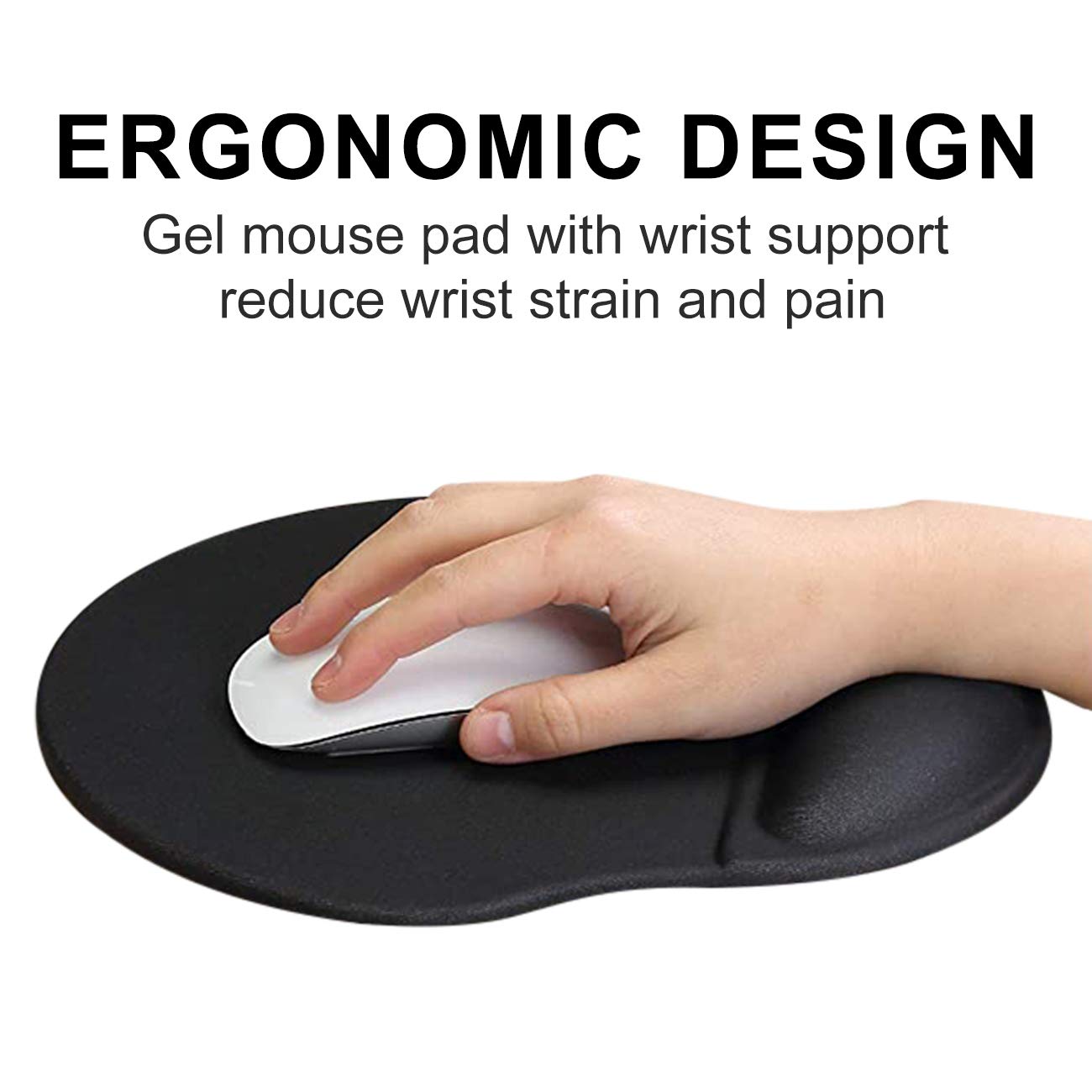 Ergonomic Gel Mouse Pad with Wrist Support - Comfortable Wrist Rest for Pain Relief, Perfect for Office, Gaming & Laptop Use - Black (Petis Brand)