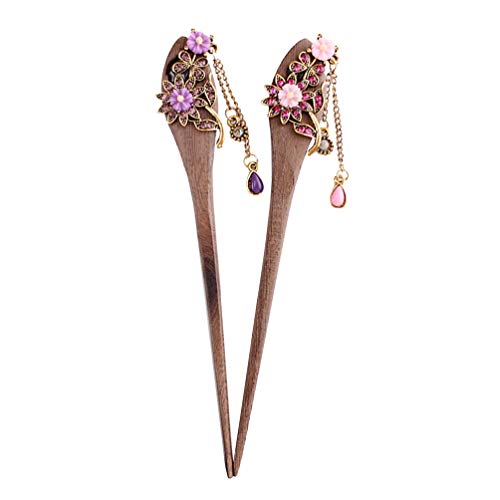 Vintage Wooden Hair Sticks for Women - 2pcs Retro Hair Forks & Pins (Random Color) - Perfect for Updos & Bun Hairstyles