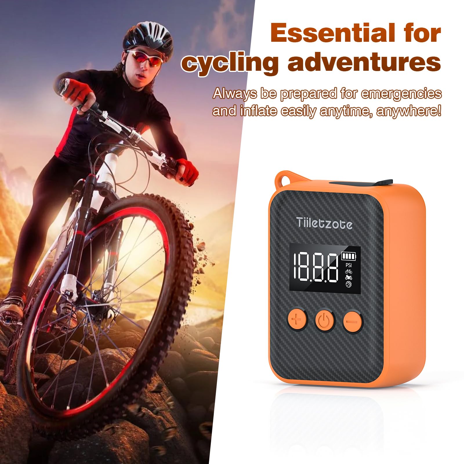 130 PSI Electric Mini Bike Pump - Portable Rechargeable Bicycle Tire Inflator with Pressure Gauge & Auto-Shutoff - Compatible with Presta & Schrader Valves - Perfect for Mountain, City & Road Bikes - Great for Emergency Repairs, Commuting & Outdoor Adventures