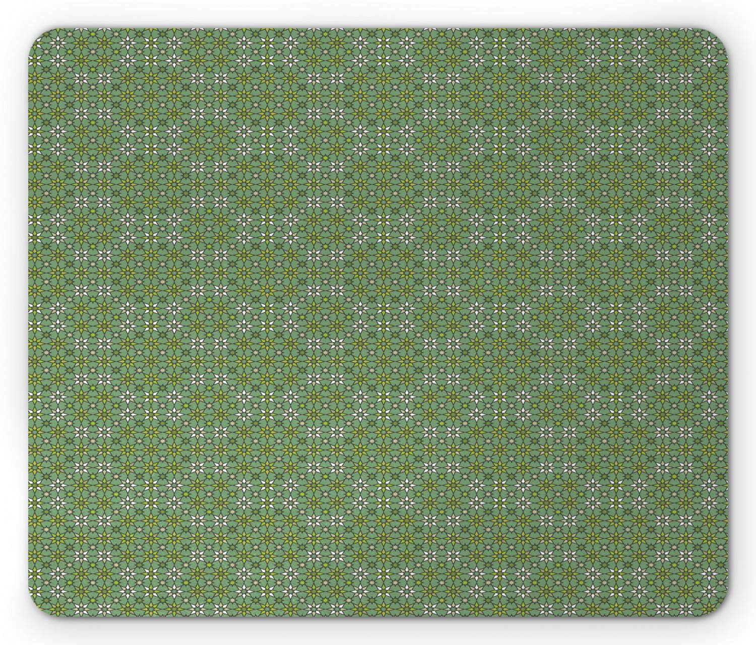 Ambesonne Abstract Mouse Pad - Non-Slip Rubber Base with Floral Ethnic Star Pattern in Olive Green | Geometric Design Computer Mouse Mat for Office, Gaming & Home Workspace (Standard Size)