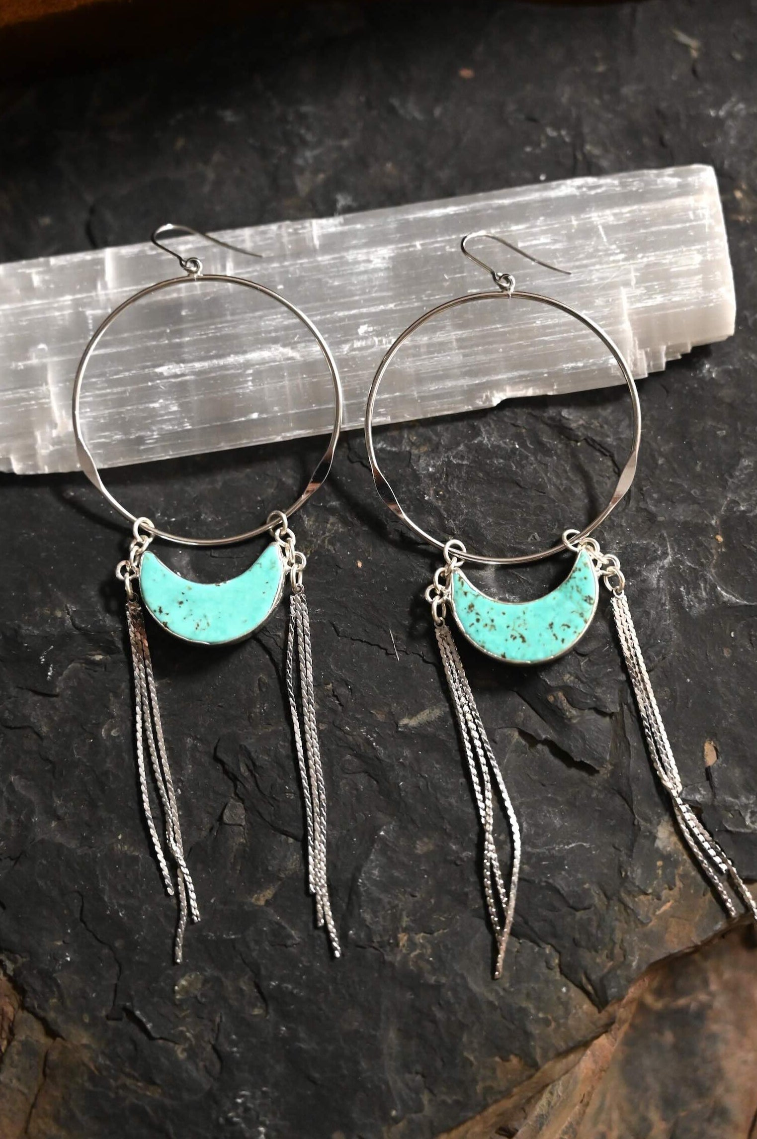 Freedom Dusters Agate Fringe Silver Hoop Earrings for Women - Boho Chic Jewelry for Everyday Wear & Special Occasions