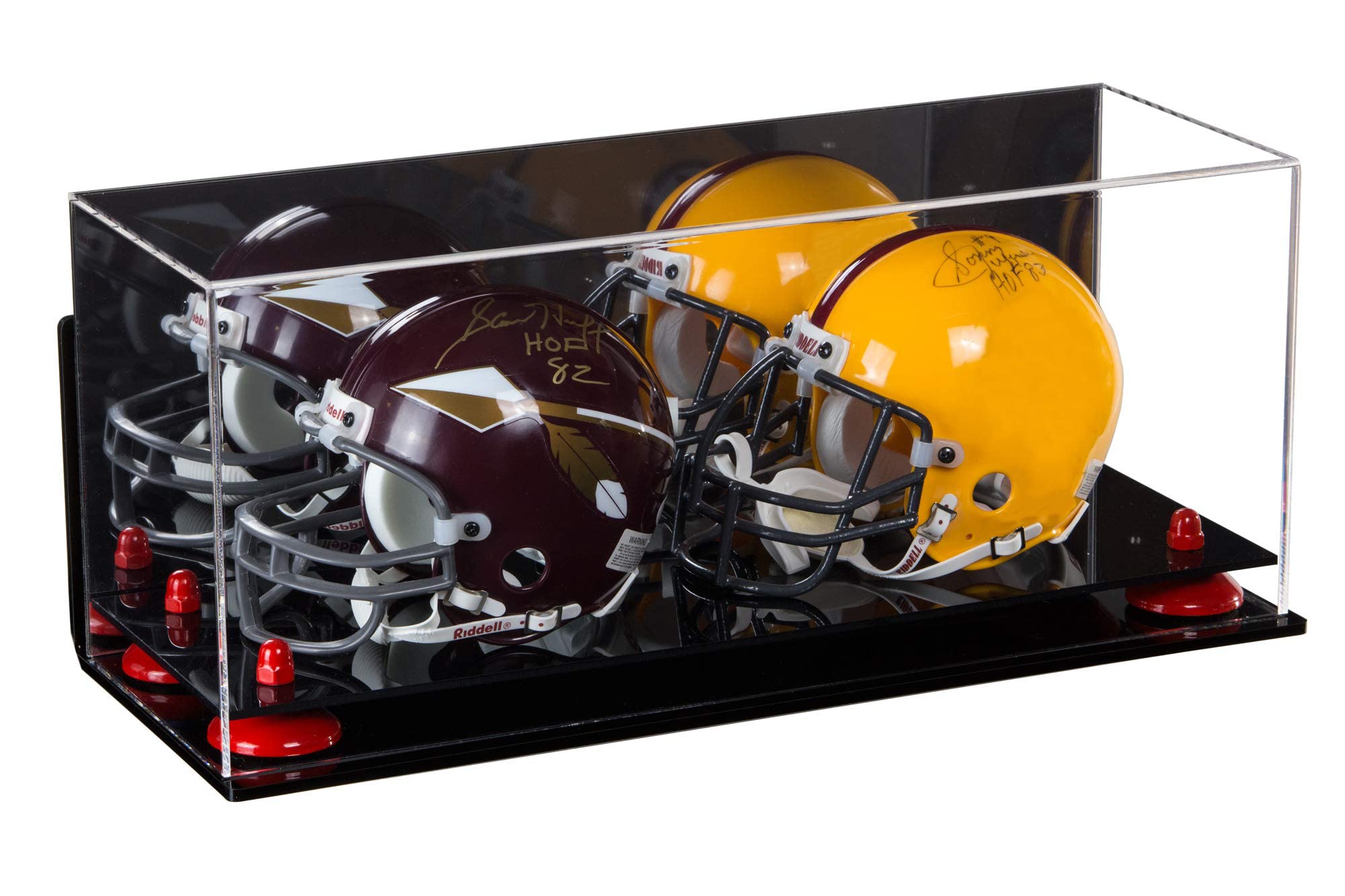 Mini Football Helmet Display Case - Acrylic Double Mini Helmet Stand for Collectibles & Decoration - Perfect for NFL, NCAA Sports Memorabilia & Home Office Decor