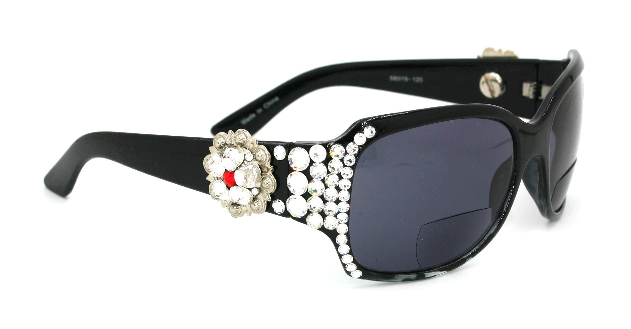 Bifocal Bling Women Sunglasses with Crystals - Black Frame for Reading & Fashion