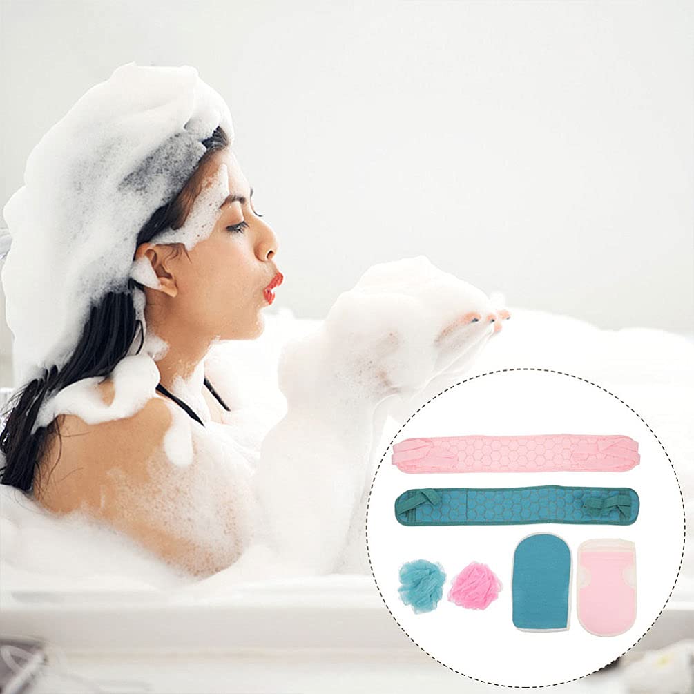 Healifty 6-Piece Exfoliating Bath Scrub Set with Long Back Towel, Loofah Gloves & Shower Accessories - Spa Quality Body Scrubbers for Deep Cleansing & Skin Exfoliation | Perfect for Shower, Bath & Self-Care Routine