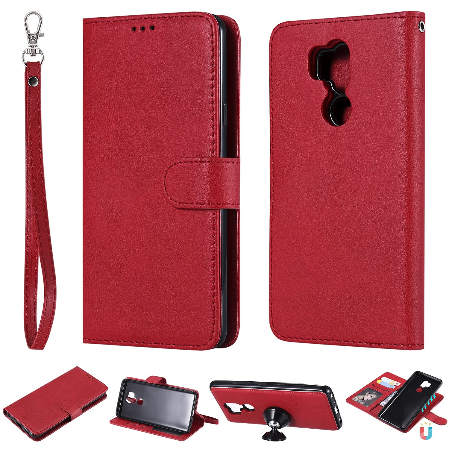 Premium PU Leather Flip Wallet Case for LG G7 ThinQ with Credit Card Slots & Magnetic Closure - Protective Phone Cover with Stand Feature (Red) - Perfect for Business, Travel & Everyday Use