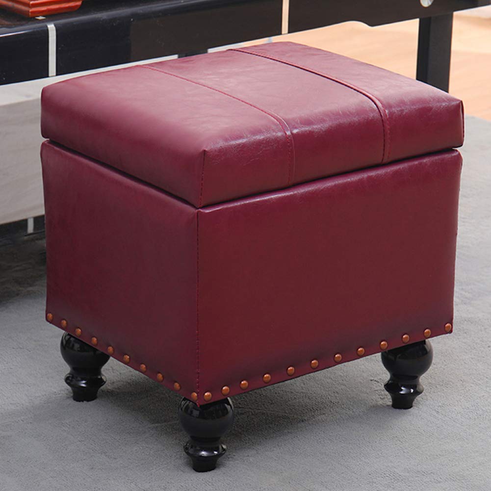 Premium Faux Leather Storage Ottoman Footstool - 16x13x16 Inch Cube Seat with Hinged Top, Multi-Functional Foot Rest, Toy Box & Organizer | Perfect for Living Room, Bedroom, Nursery or Office Decor