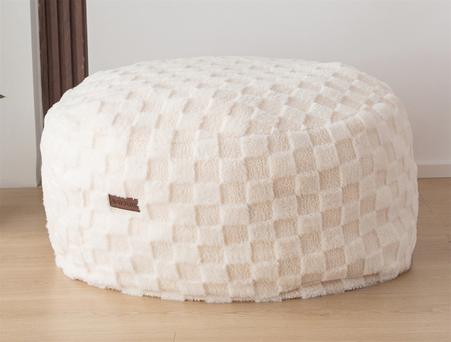 MAXYOYO Kids Bean Bag Bed - Convertible Bean Bag Chair to Bed with Soft Jacquard Shaggy Plush & Removable Plaid Beige Cover | Perfect for Kids' Room, Playroom & Sleepovers