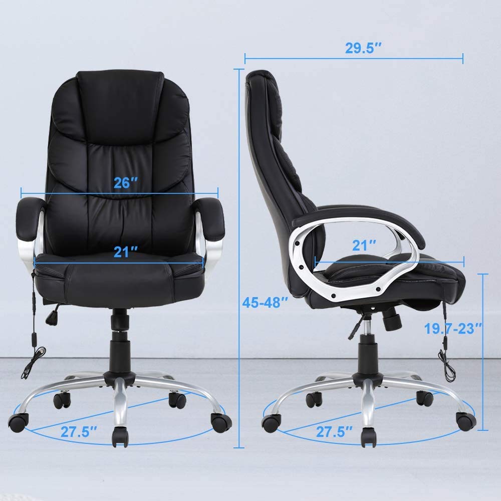 Ergonomic Office Chair with Lumbar Support & Massage Function - Adjustable High Back PU Leather Desk Chair, Rolling Swivel & Armrests for Home Office, Gaming, Study & Workspace Comfort