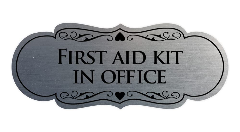 ByLITA Designer First Aid Kit Office Sign - Large Brushed Metal Safety Sign for Workplace, Clinic & Emergency Stations | OSHA Compliant Workplace Safety Equipment