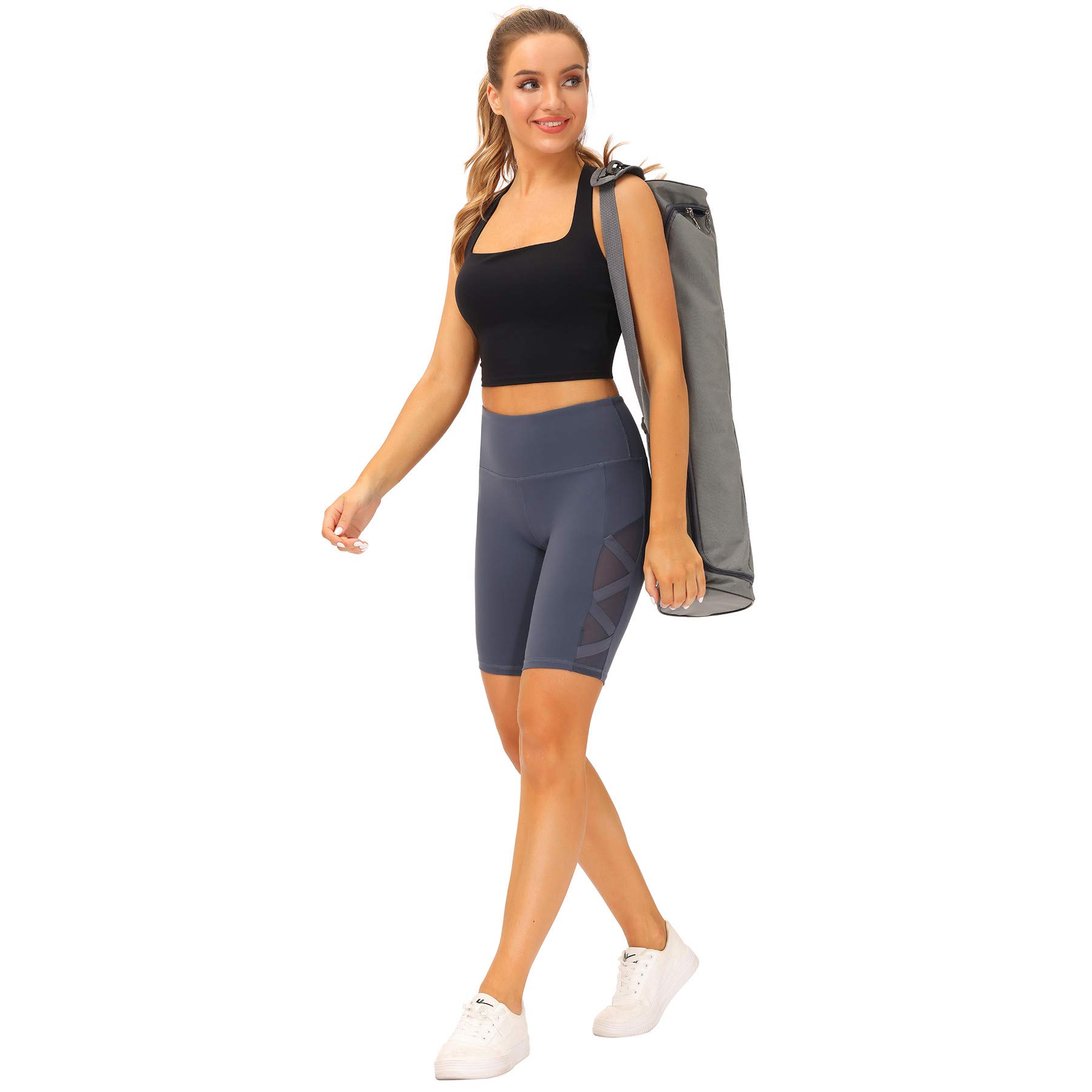 Romansong Women's High Waisted Yoga Pants with Pockets - 4-Way Stretch Tummy Control Mesh Capri Leggings, Non See-Through Workout & Lounge Wear for Gym, Running, Pilates
