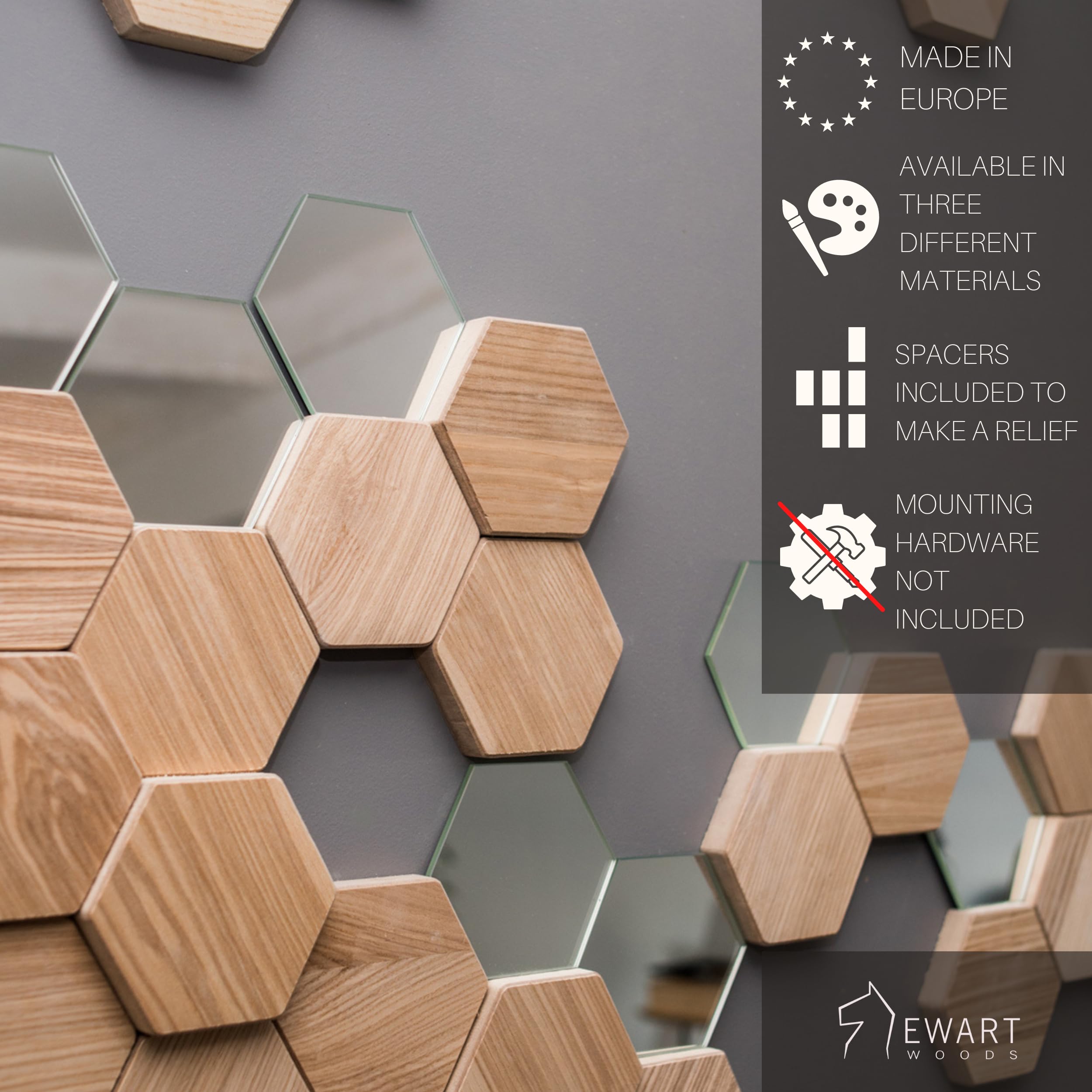 Hexagon Wood Wall Art - Modern Geometric Wall Sculpture & Honeycomb Wood Wall Decor Panels - Unique Mosaic Unfinished Hexagons (100 Pieces) - Perfect for Living Room, Bedroom, Office & Home Decor