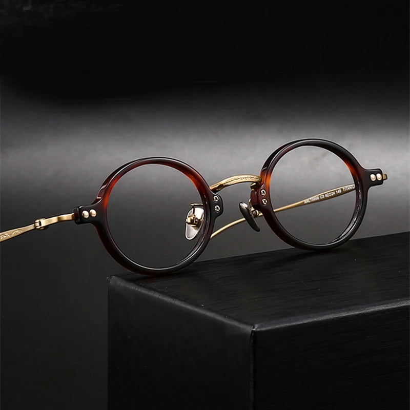 Stylish Black Unisex Acetate & Titanium Round Eyeglasses Frame 65956 - Perfect for Work, Reading & Fashion Accessories