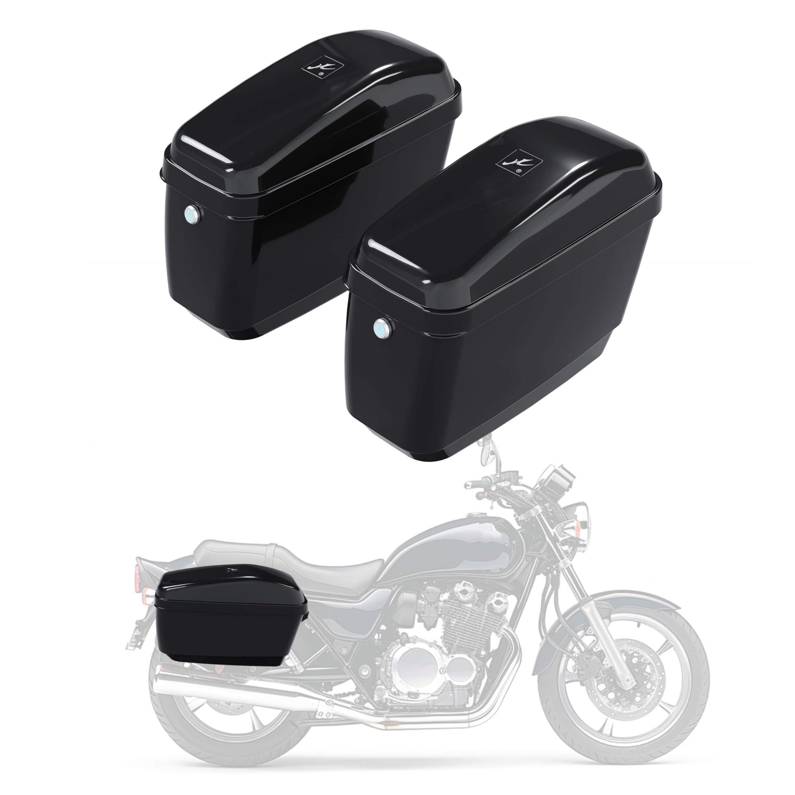 ECOTRIC 45L Motorcycle Hard Saddlebags with Lock - Waterproof Storage Trunk for Harley Davidson, Honda Shadow, Kawasaki Vulcan | Durable Plastic Black Luggage Carrier w/Mounting Kit | Perfect for Long Rides & Touring