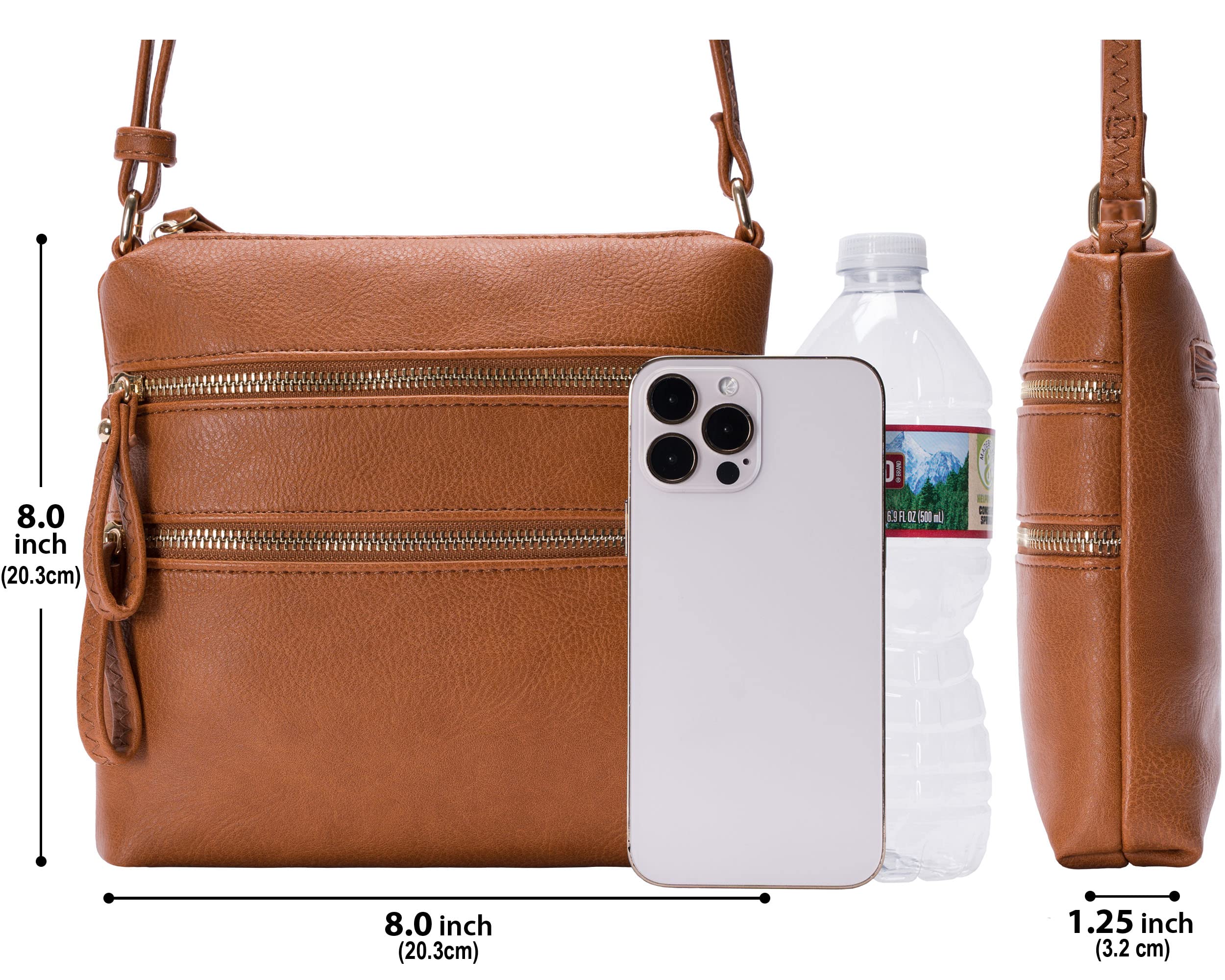 Solene Multi Zipper Pocket Crossbody Bag with Adjustable Strap - Lightweight Travel Purse & Everyday Messenger Bag for Women - Perfect for Work, Shopping & Travel Accessories