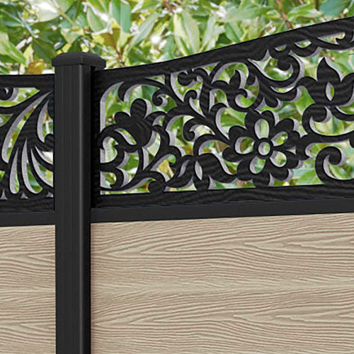 Classic Eden Curved Top Fence Panel - Light Oak Wood Privacy Fence with Aluminum Posts | Outdoor Garden, Yard, and Backyard Decoration & Security Solution