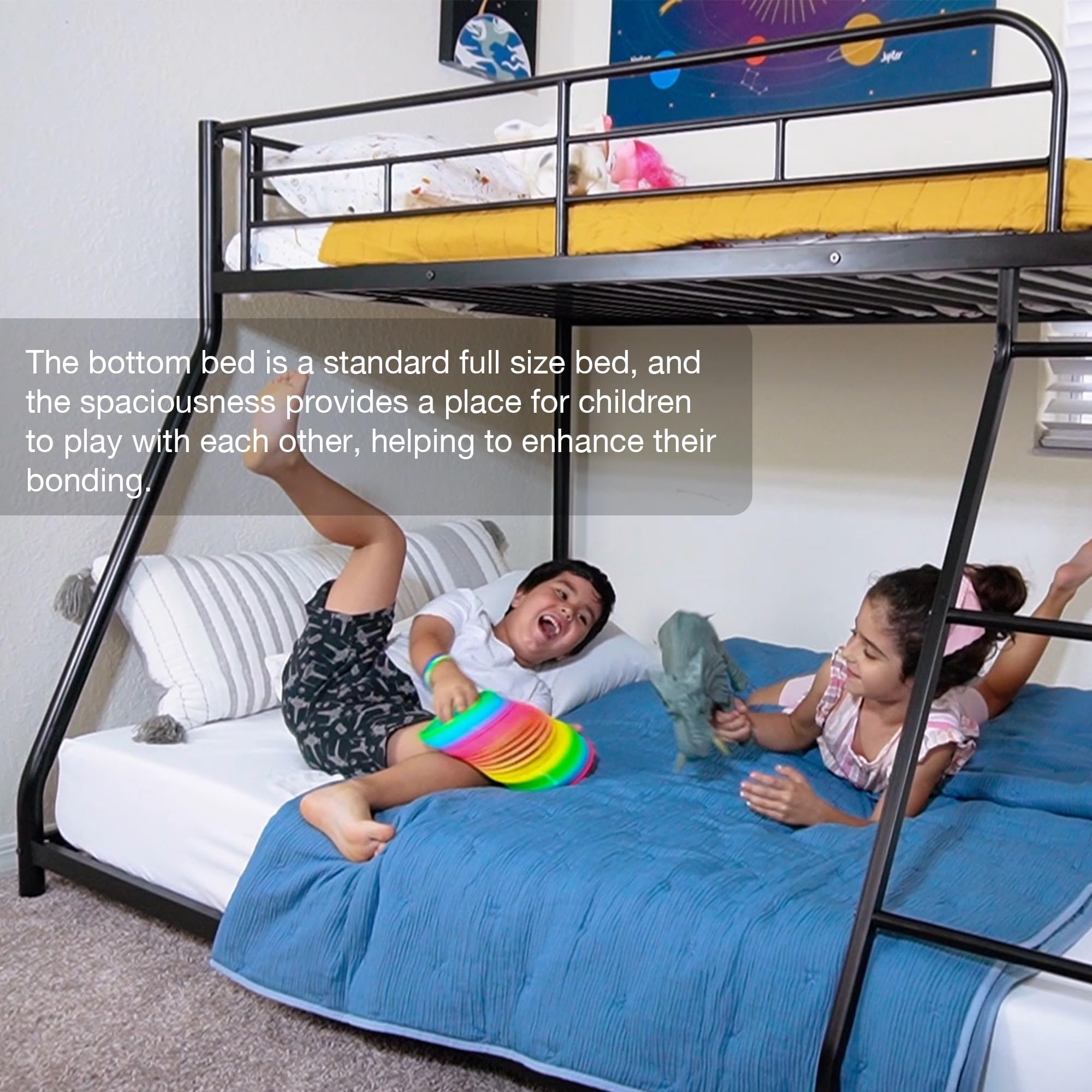 Twin Over Full Bunk Bed with Ladder & Full-Length Guardrail - Sturdy Metal Frame, No Box Spring Needed, Quiet Design - Perfect for Kids' Bedrooms, Guest Rooms & Space-Saving Small Apartments