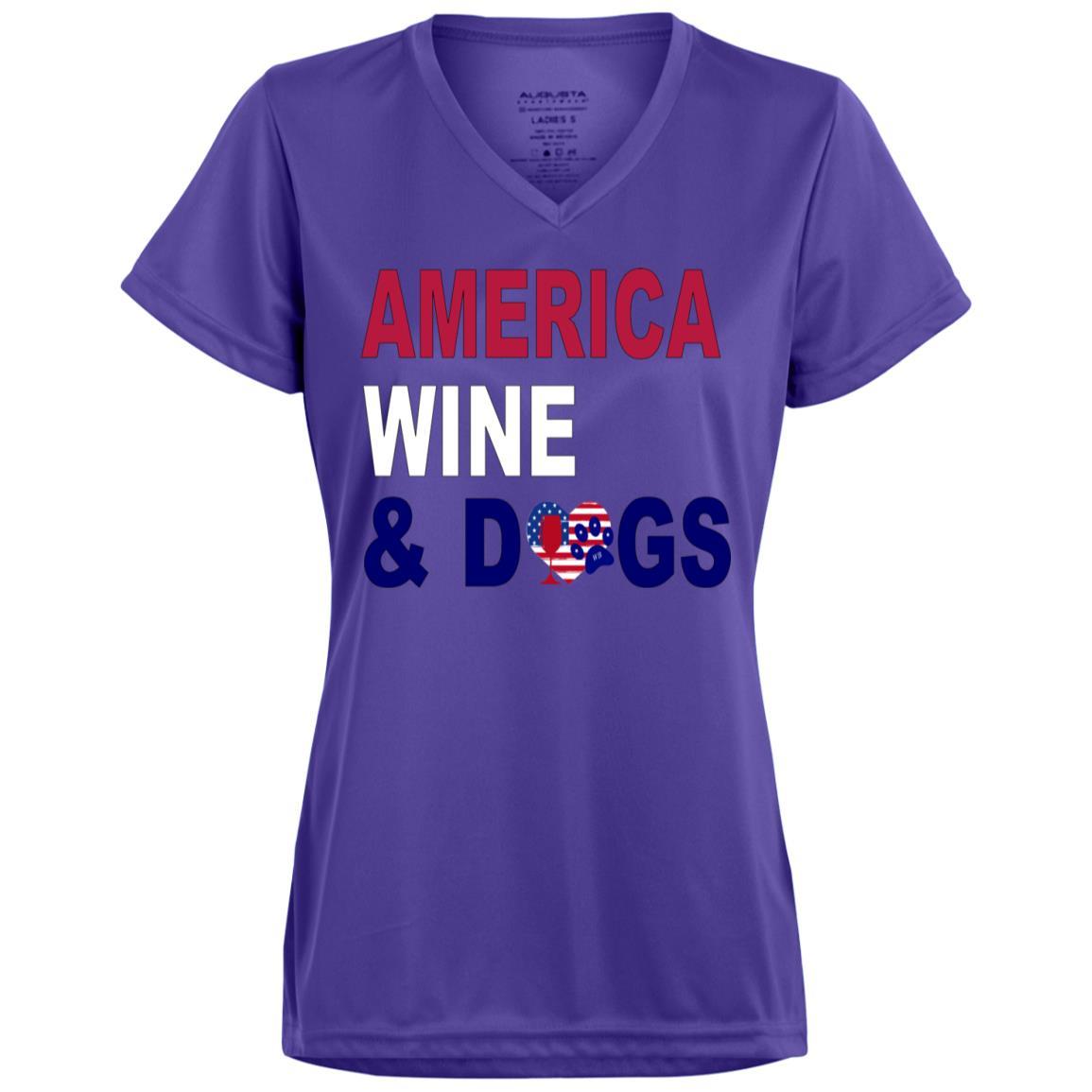 WineyBitches.Co America Wine Dogs Ladies' Wicking T-Shirt - Moisture-Wicking Women's Tee for Wine Lovers & Dog Moms - Perfect for Wine Tasting, Casual Outings & Dog Park Adventures
