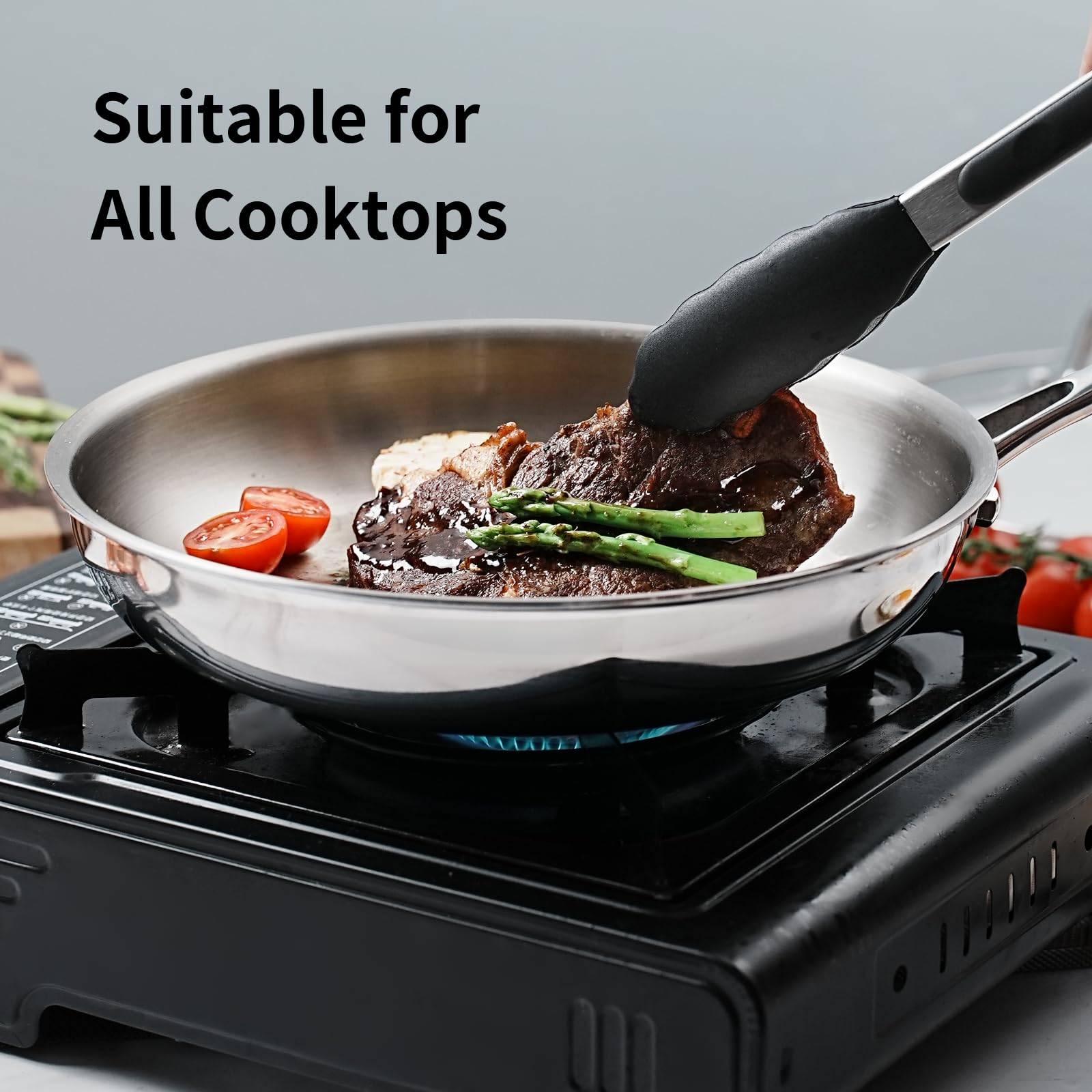 10 Inch Tri-Ply Stainless Steel Frying Pan - Whole-Clad Induction Skillet with Stay-Cool Handle, Oven & Dishwasher Safe - Perfect for Searing, Sauteing & Baking - Ideal for Home Chefs & Professional Kitchens